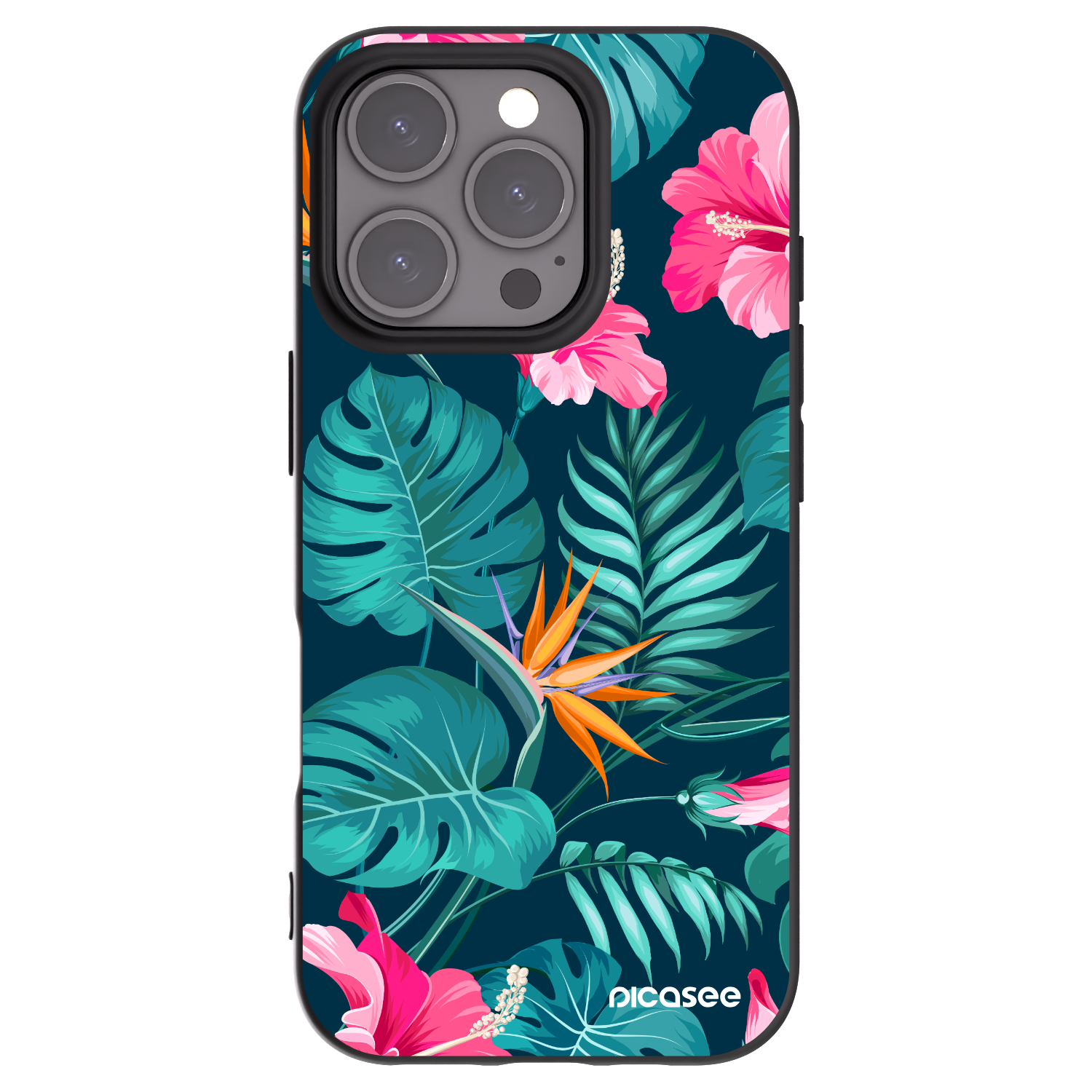 Picasee silikónový čierny obal pre Apple iPhone 16 Pro - Pink Monstera