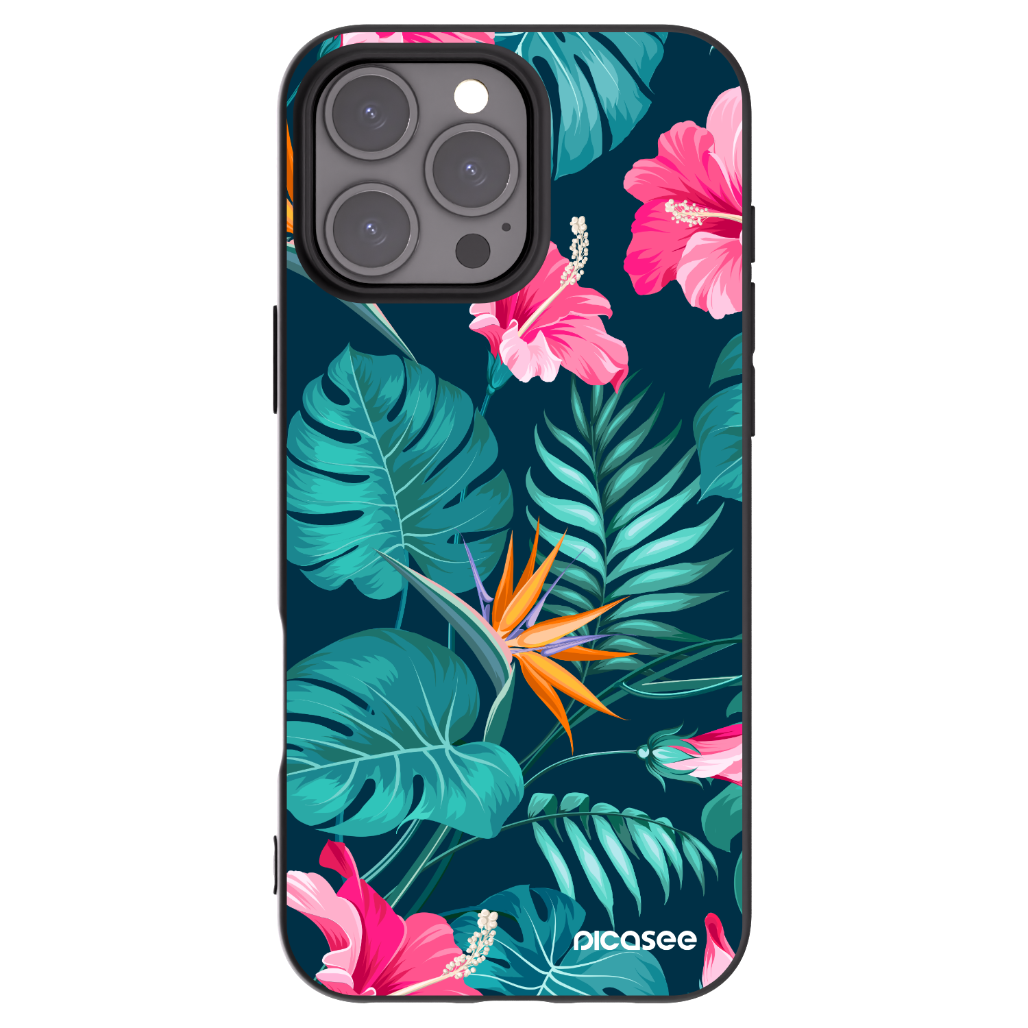 Silikónový čierny obal pre Apple iPhone 16 Pro Max - Pink Monstera