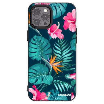 Picasee silikónový čierny obal pre Apple iPhone 12 Pro Max - Pink Monstera