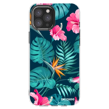 Picasee silikónový prehľadný obal pre Apple iPhone 12 Pro Max - Pink Monstera