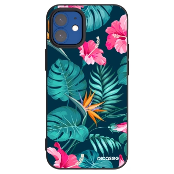 Picasee silikónový čierny obal pre Apple iPhone 12 mini - Pink Monstera