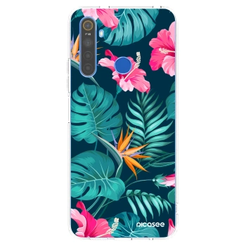 Picasee silikónový prehľadný obal pre Realme 5 - Pink Monstera