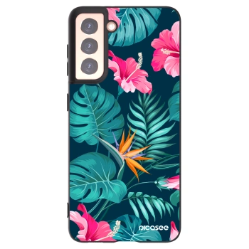 Picasee silikónový čierny obal pre Samsung Galaxy S21 5G G991B - Pink Monstera