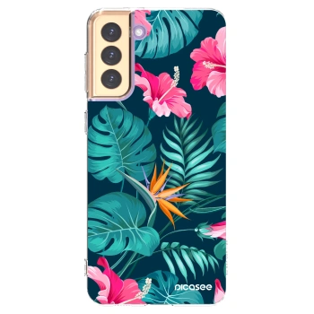 Picasee silikónový prehľadný obal pre Samsung Galaxy S21+ 5G G996F - Pink Monstera