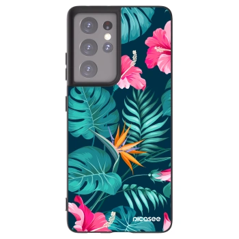 Picasee silikónový čierny obal pre Samsung Galaxy S21 Ultra 5G G998B - Pink Monstera