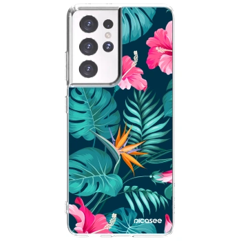 Picasee silikónový prehľadný obal pre Samsung Galaxy S21 Ultra 5G G998B - Pink Monstera
