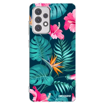 Picasee silikónový prehľadný obal pre Samsung Galaxy A52 5G A525F - Pink Monstera