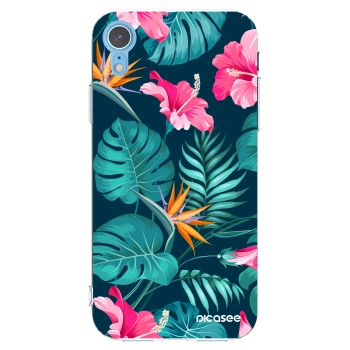 Picasee silikónový prehľadný obal pre Apple iPhone XR - Pink Monstera
