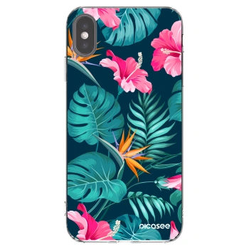 Picasee silikónový prehľadný obal pre Apple iPhone XS Max - Pink Monstera