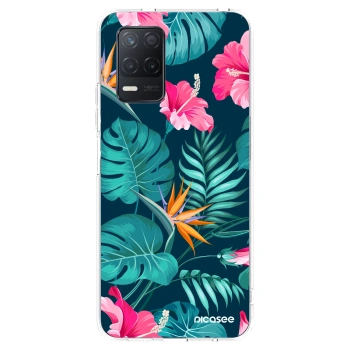 Picasee silikónový prehľadný obal pre Realme 8 5G - Pink Monstera