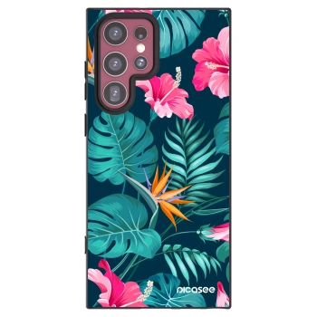 Picasee silikónový čierny obal pre Samsung Galaxy S22 Ultra 5G - Pink Monstera