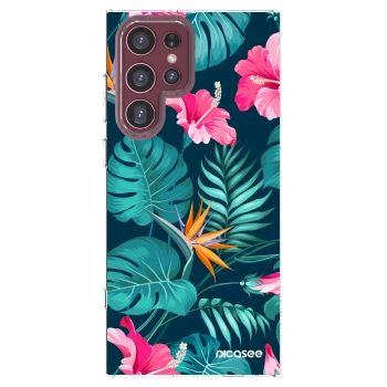 Picasee silikónový prehľadný obal pre Samsung Galaxy S22 Ultra 5G - Pink Monstera
