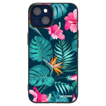 Picasee silikónový čierny obal pre Apple iPhone 14 - Pink Monstera