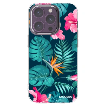 Picasee silikónový prehľadný obal pre Apple iPhone 14 Pro - Pink Monstera