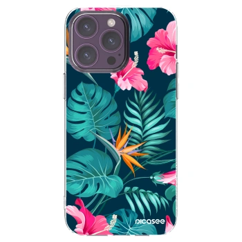Picasee silikónový prehľadný obal pre Apple iPhone 14 Pro Max - Pink Monstera