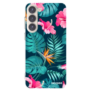Picasee silikónový prehľadný obal pre Samsung Galaxy S23+ 5G - Pink Monstera