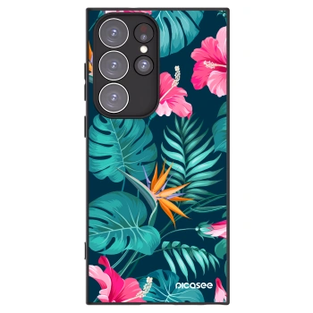 Picasee silikónový čierny obal pre Samsung Galaxy S23 Ultra 5G - Pink Monstera