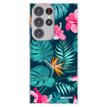 Picasee silikónový prehľadný obal pre Samsung Galaxy S23 Ultra 5G - Pink Monstera