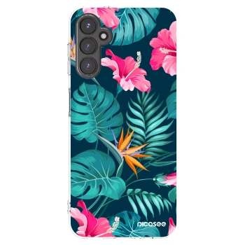 Picasee silikónový prehľadný obal pre Samsung Galaxy A14 4G A145R - Pink Monstera