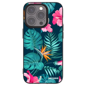 Picasee silikónový čierny obal pre Apple iPhone 15 Pro - Pink Monstera