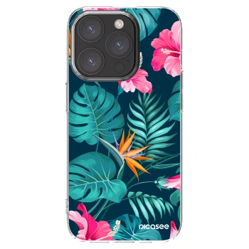 Picasee silikónový prehľadný obal pre Apple iPhone 15 Pro - Pink Monstera