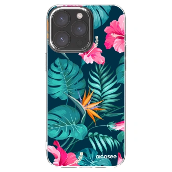 Picasee silikónový prehľadný obal pre Apple iPhone 15 Pro Max - Pink Monstera
