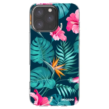 Picasee silikónový prehľadný obal pre Apple iPhone 16 Pro Max - Pink Monstera