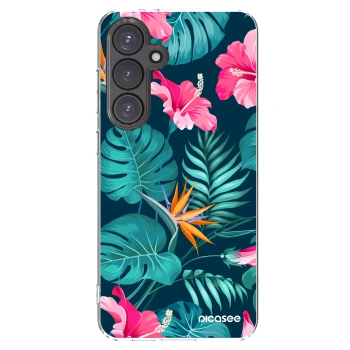 Picasee silikónový prehľadný obal pre Samsung Galaxy S24 FE S721B - Pink Monstera