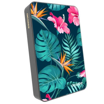 Picasee Powerbanka s MagSafe 10 000 mAh Šedá - Pink Monstera