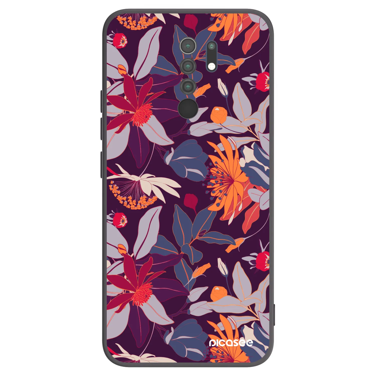 Picasee silikónový čierny obal pre Xiaomi Redmi 9 - Purple Leaf