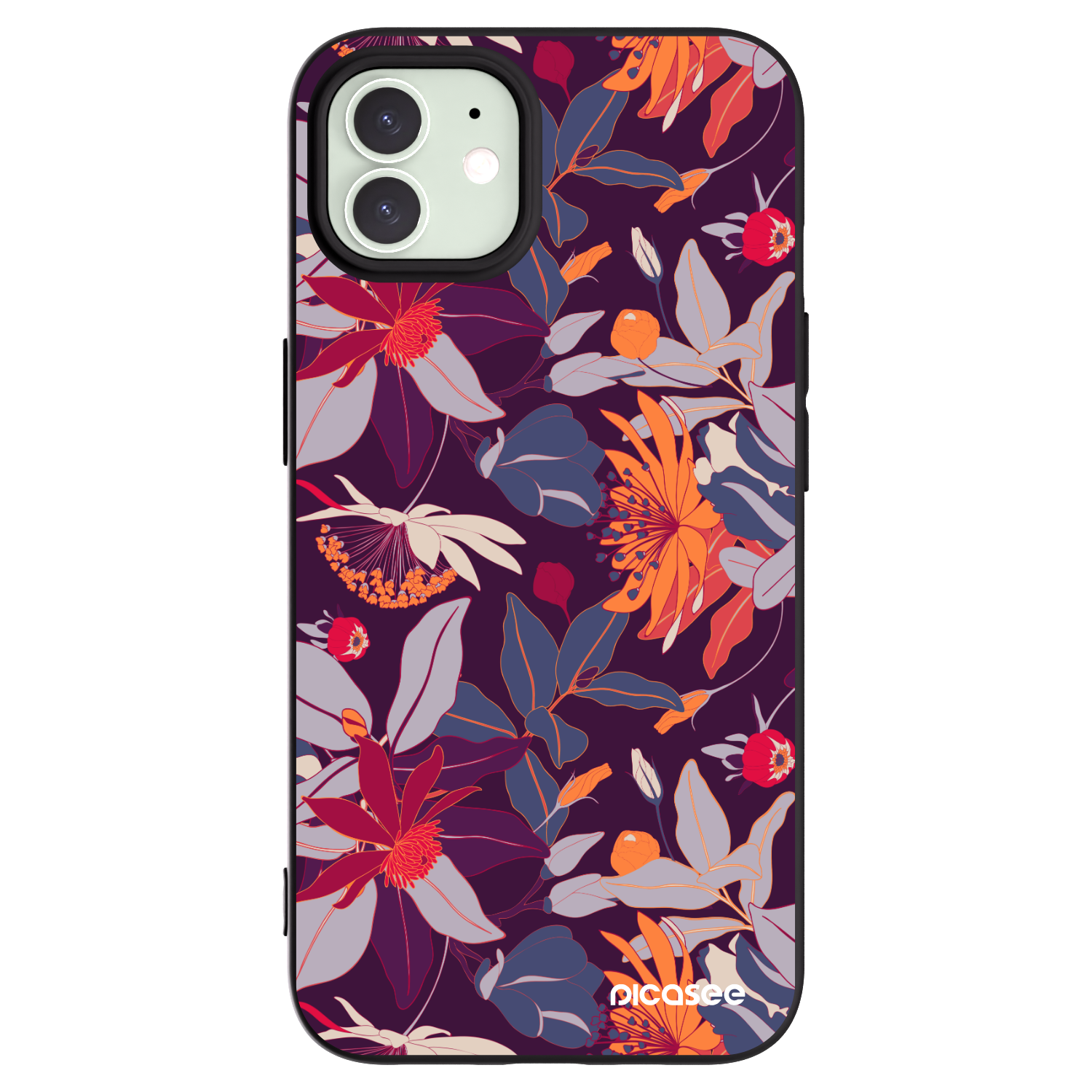 Silikónový čierny obal pre Apple iPhone 12 - Purple Leaf