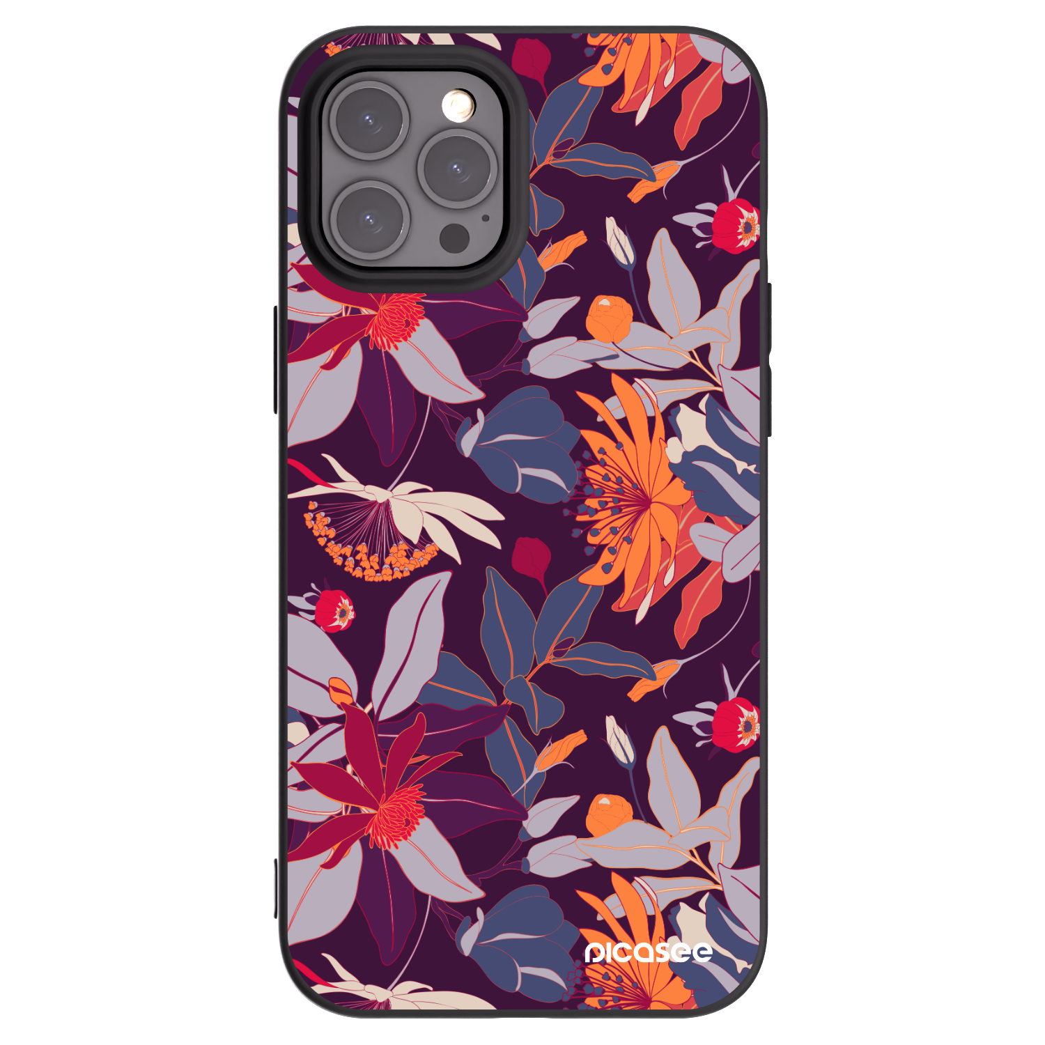 Picasee silikónový čierny obal pre Apple iPhone 12 Pro Max - Purple Leaf