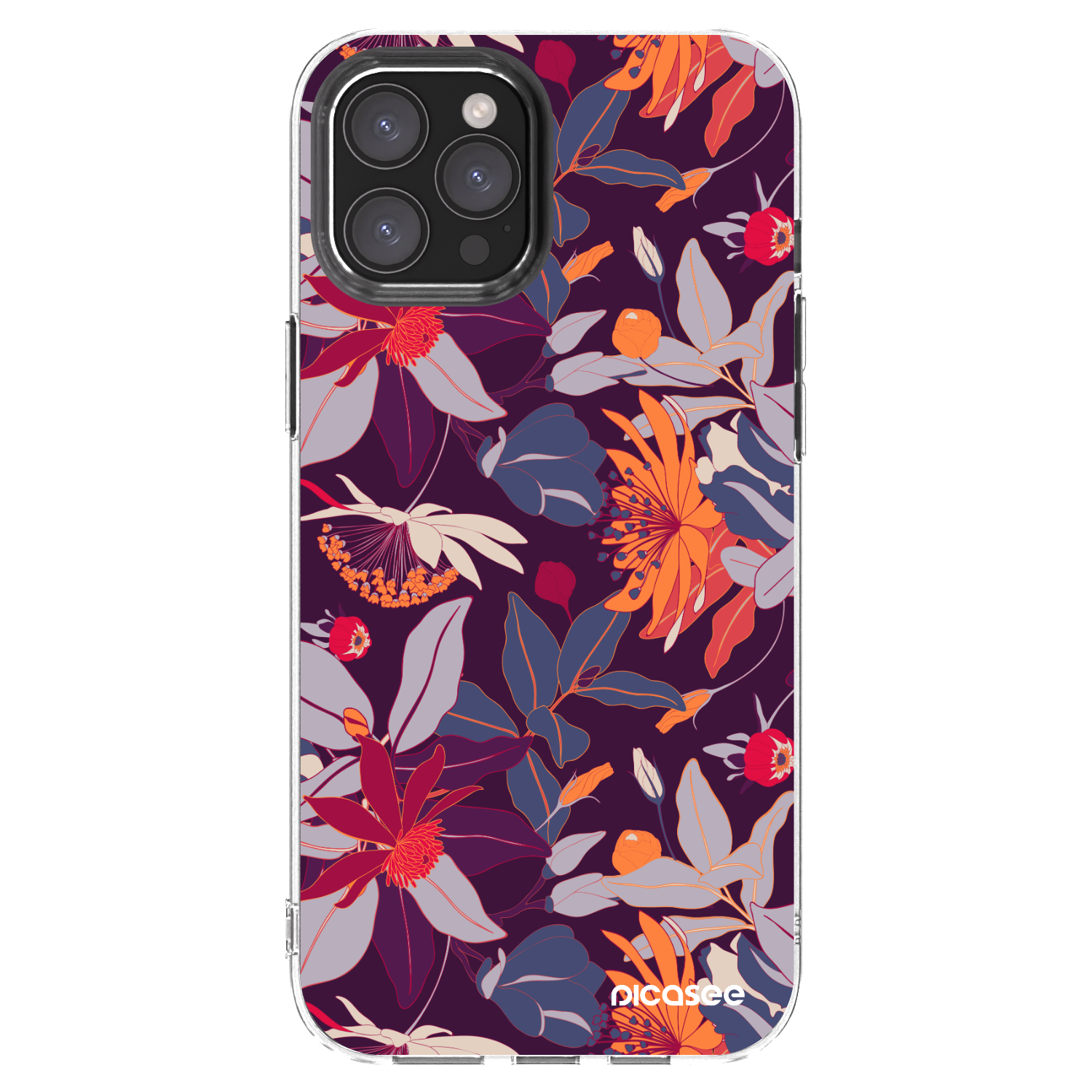 Picasee silikónový prehľadný obal pre Apple iPhone 12 Pro Max - Purple Leaf