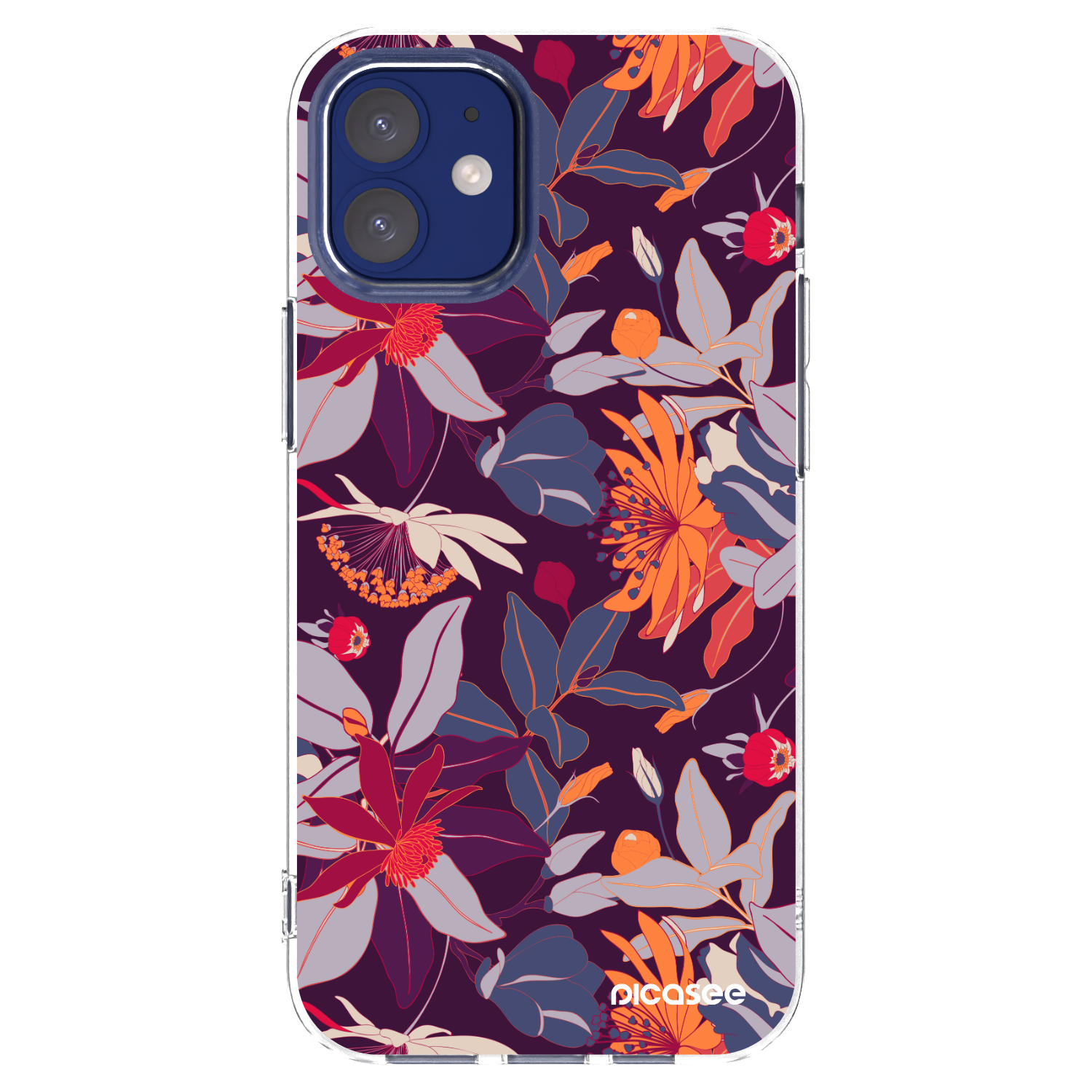 Picasee silikónový prehľadný obal pre Apple iPhone 12 mini - Purple Leaf
