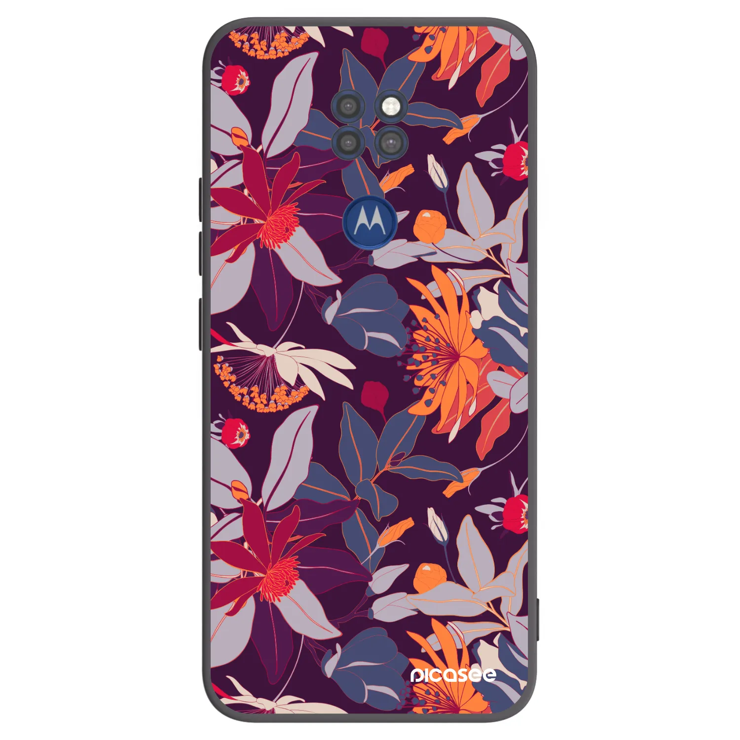 Picasee silikónový čierny obal pre Motorola Moto G9 Play - Purple Leaf