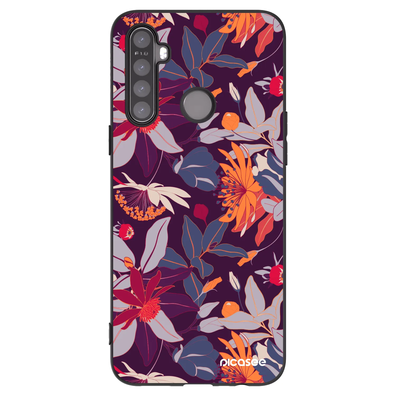 Picasee silikónový čierny obal pre Realme 5 - Purple Leaf