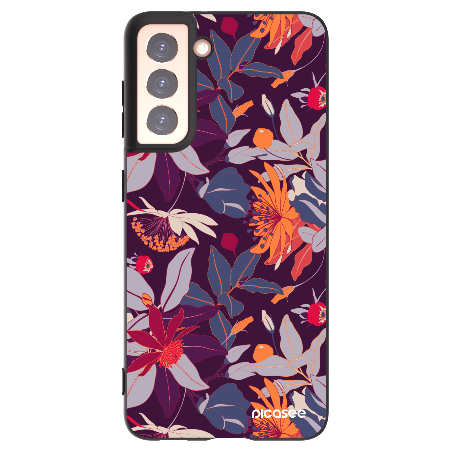 Silikónový čierny obal pre Samsung Galaxy S21 5G G991B - Purple Leaf