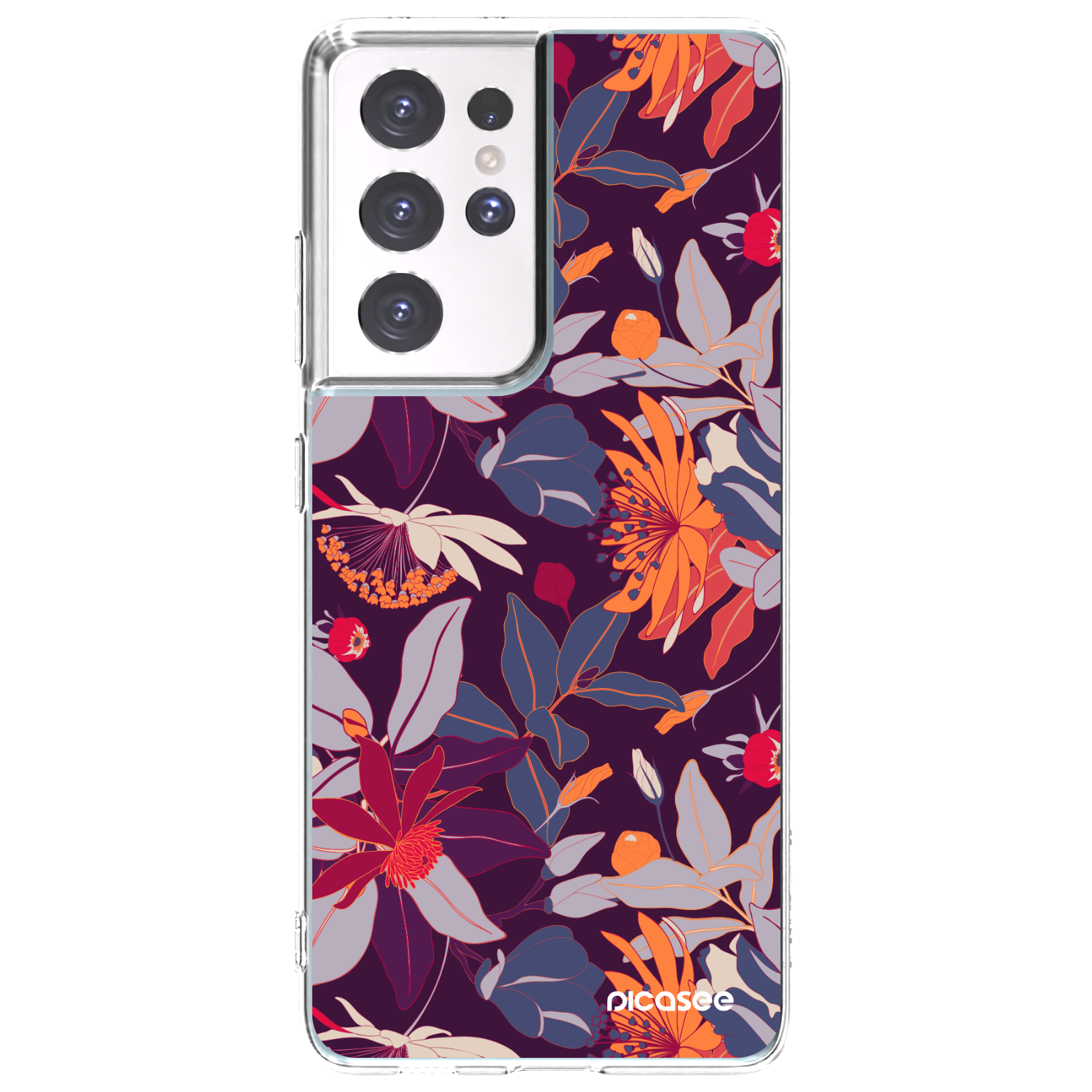 Picasee silikónový prehľadný obal pre Samsung Galaxy S21 Ultra 5G G998B - Purple Leaf