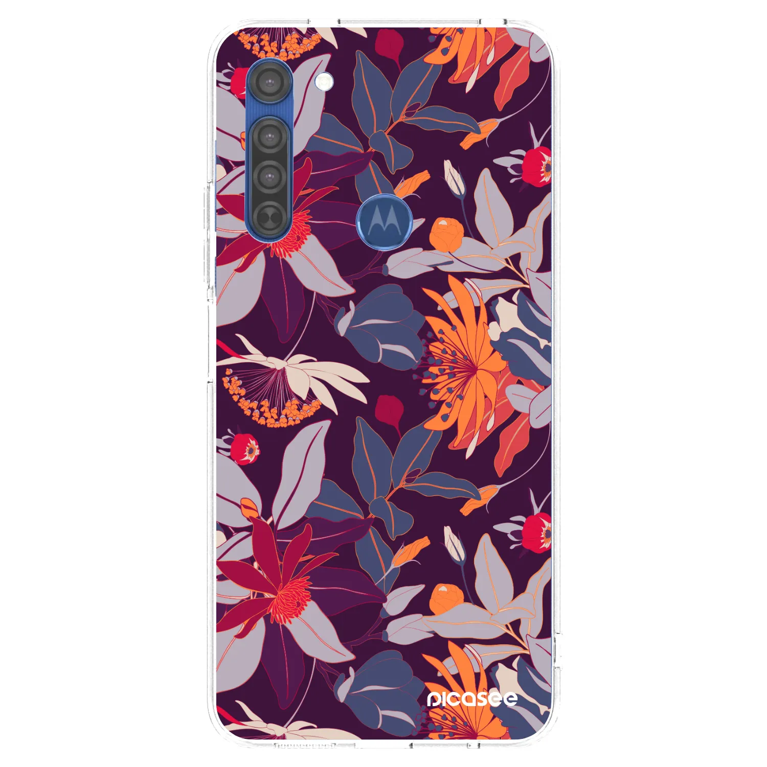 Picasee silikónový prehľadný obal pre Motorola Moto G8 - Purple Leaf