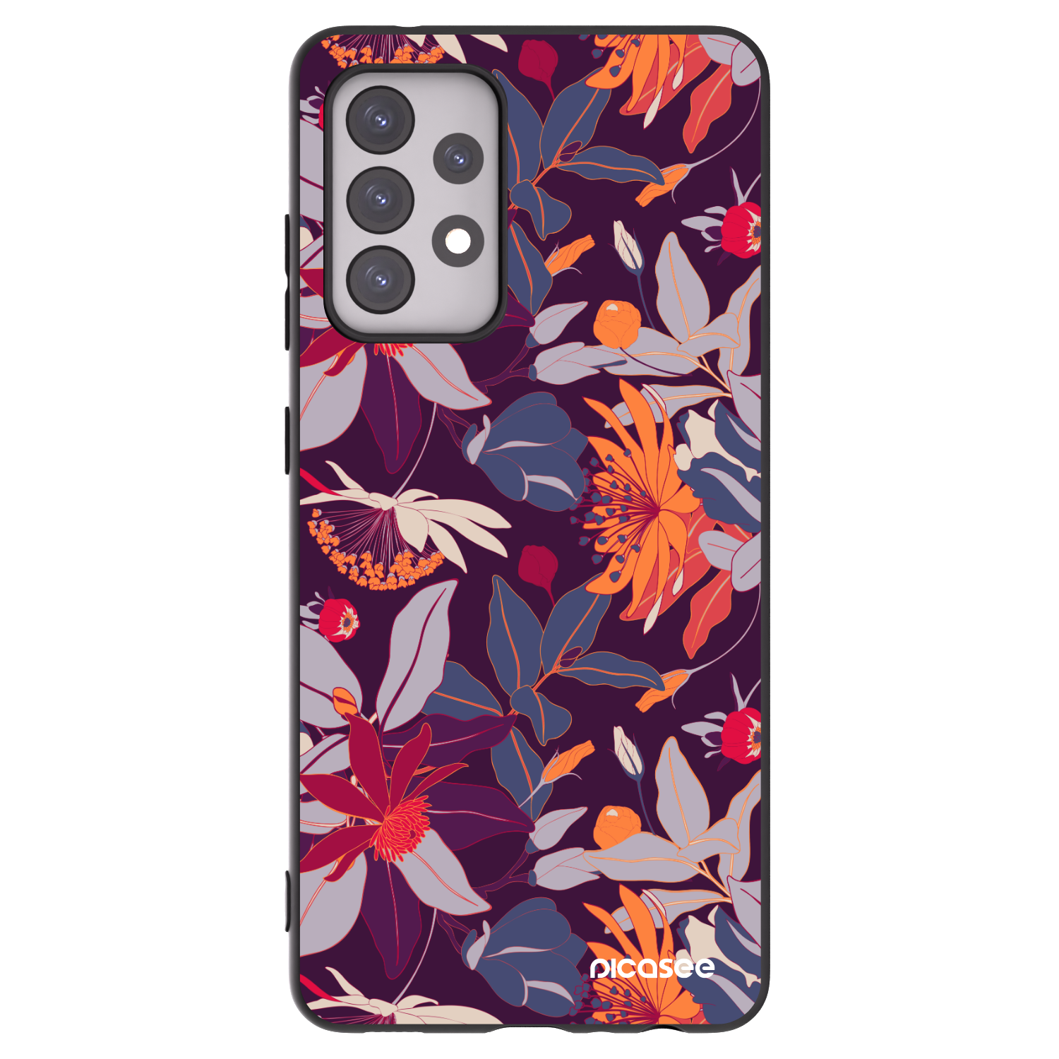 Picasee silikónový čierny obal pre Samsung Galaxy A52 5G A525F - Purple Leaf
