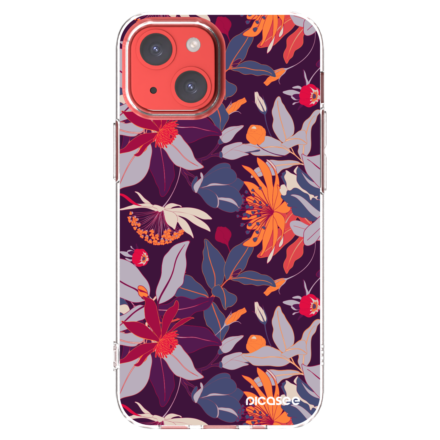 Picasee silikónový prehľadný obal pre Apple iPhone 13 mini - Purple Leaf