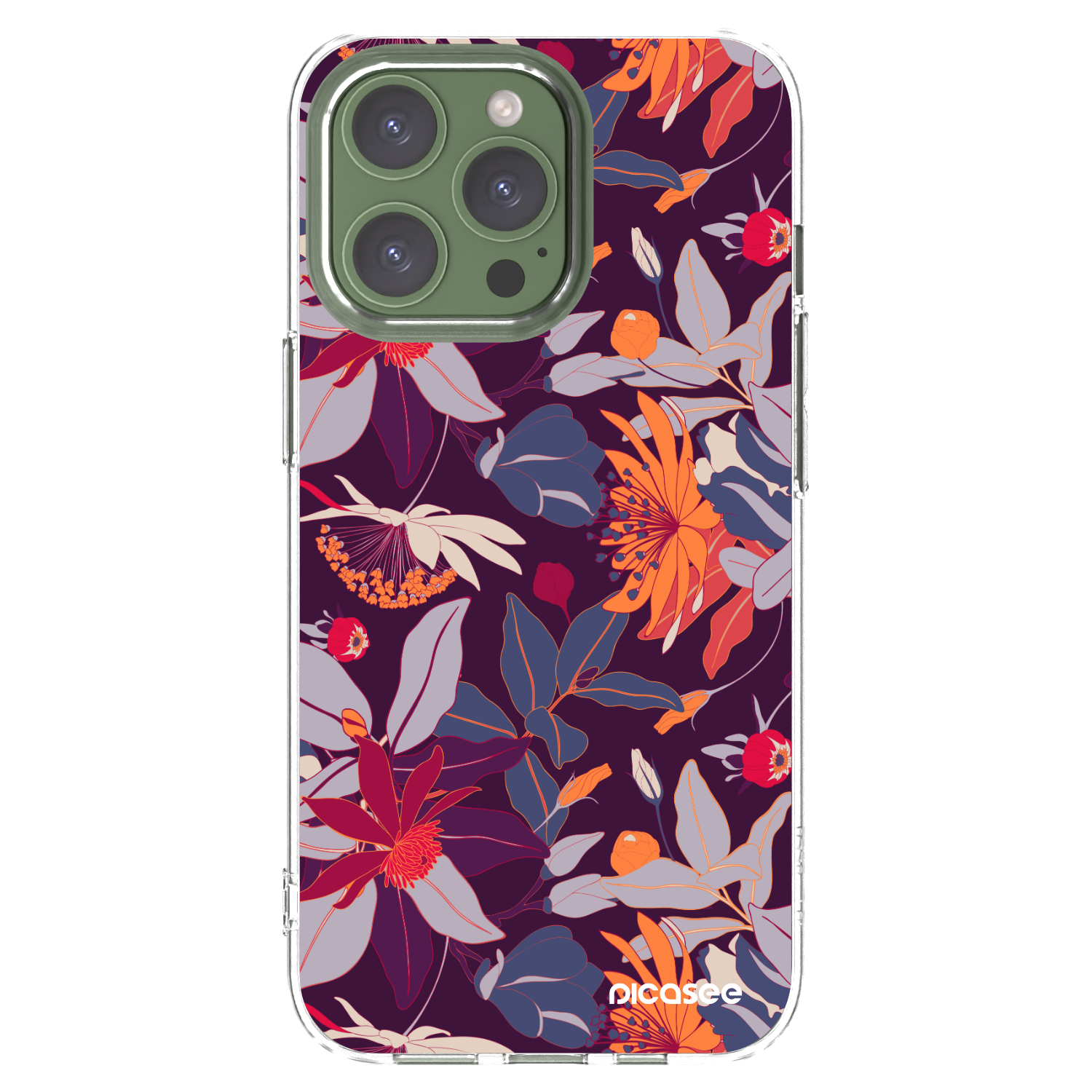 Picasee silikónový prehľadný obal pre Apple iPhone 13 Pro - Purple Leaf