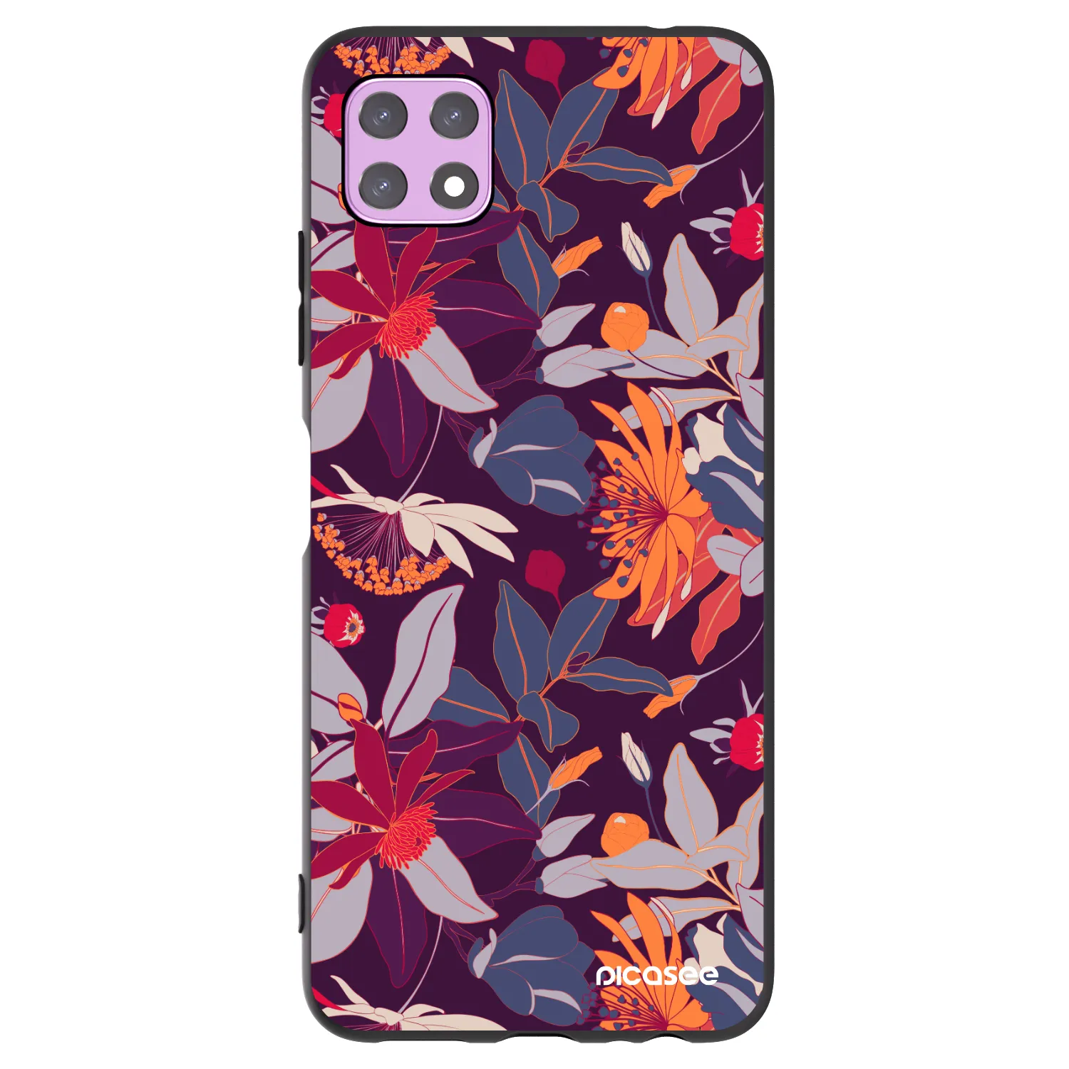 Picasee silikónový čierny obal pre Samsung Galaxy A22 A226B 5G - Purple Leaf