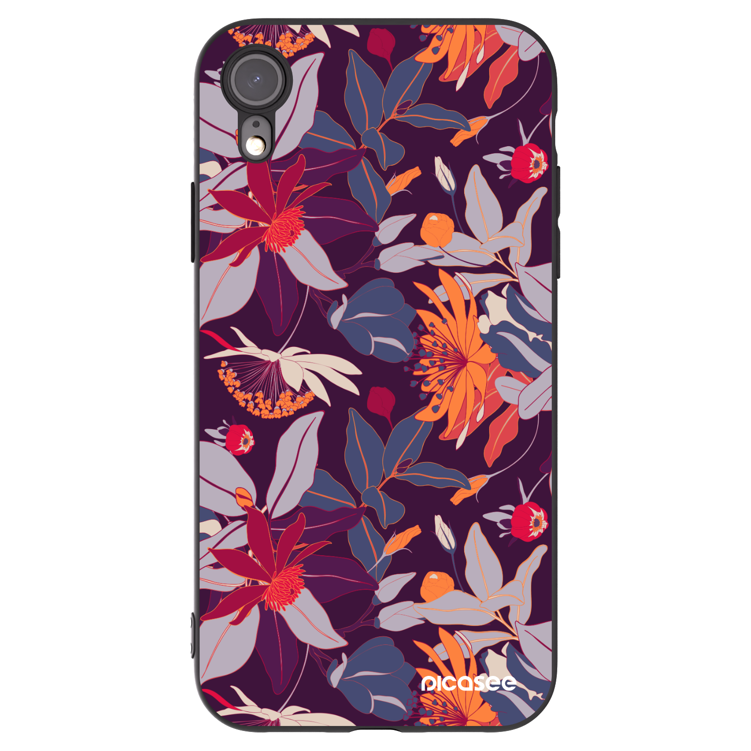 Picasee silikónový čierny obal pre Apple iPhone XR - Purple Leaf
