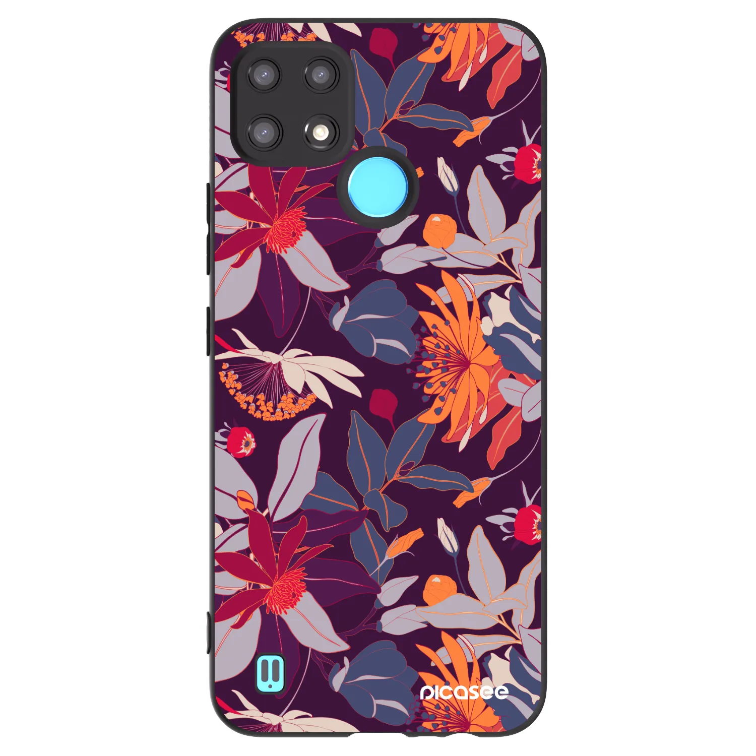 Picasee silikónový čierny obal pre Realme C21 - Purple Leaf
