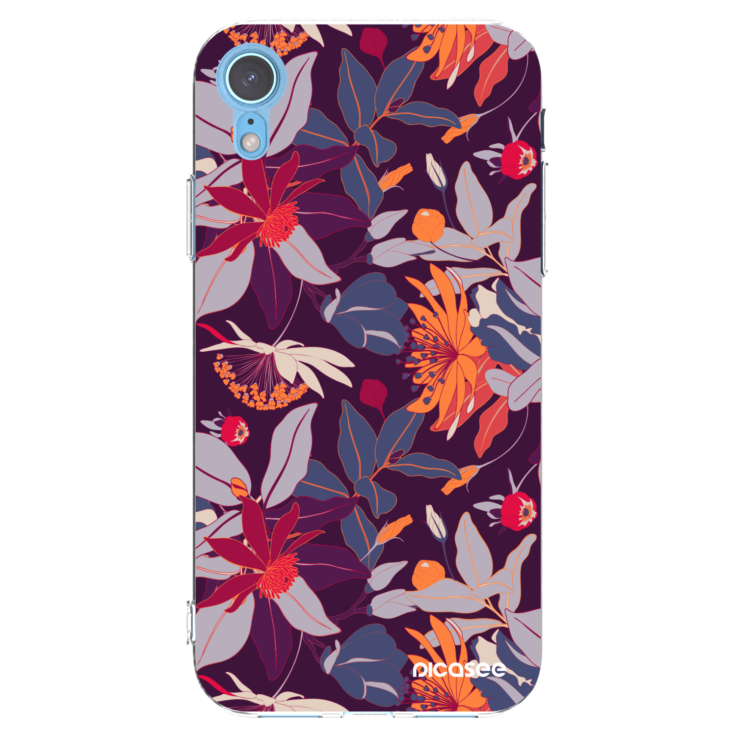 Picasee silikónový prehľadný obal pre Apple iPhone XR - Purple Leaf