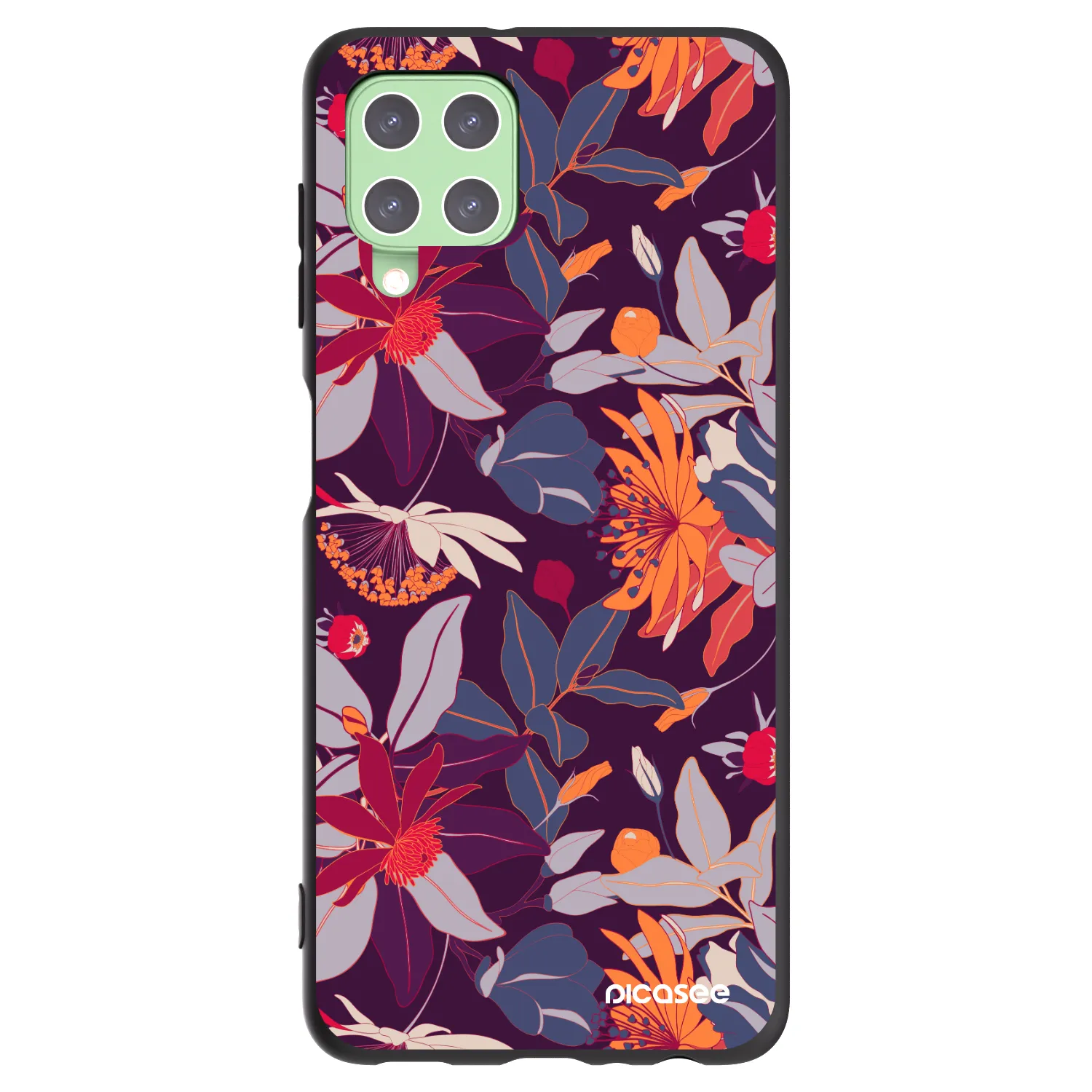Picasee silikónový čierny obal pre Samsung Galaxy A22 A225F 4G - Purple Leaf