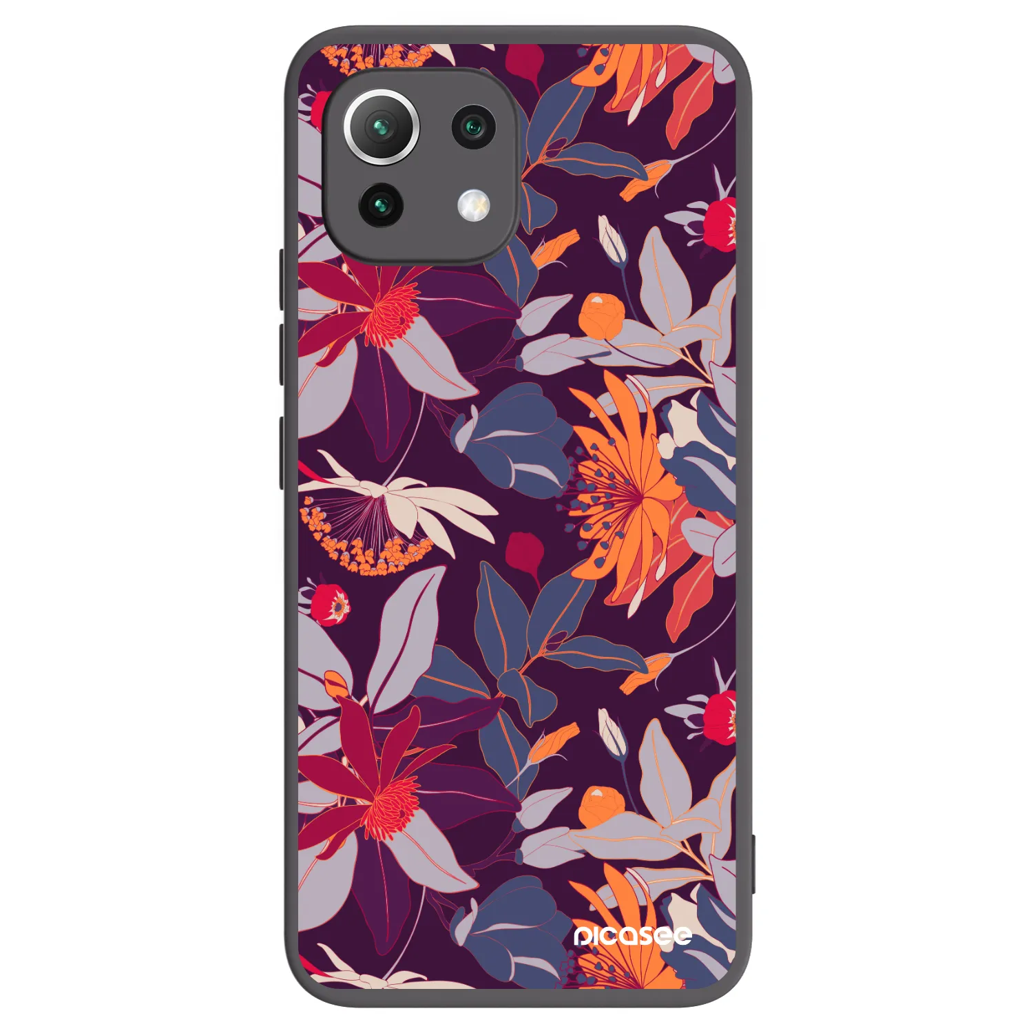 Picasee silikónový čierny obal pre Xiaomi 11 Lite 5G NE - Purple Leaf