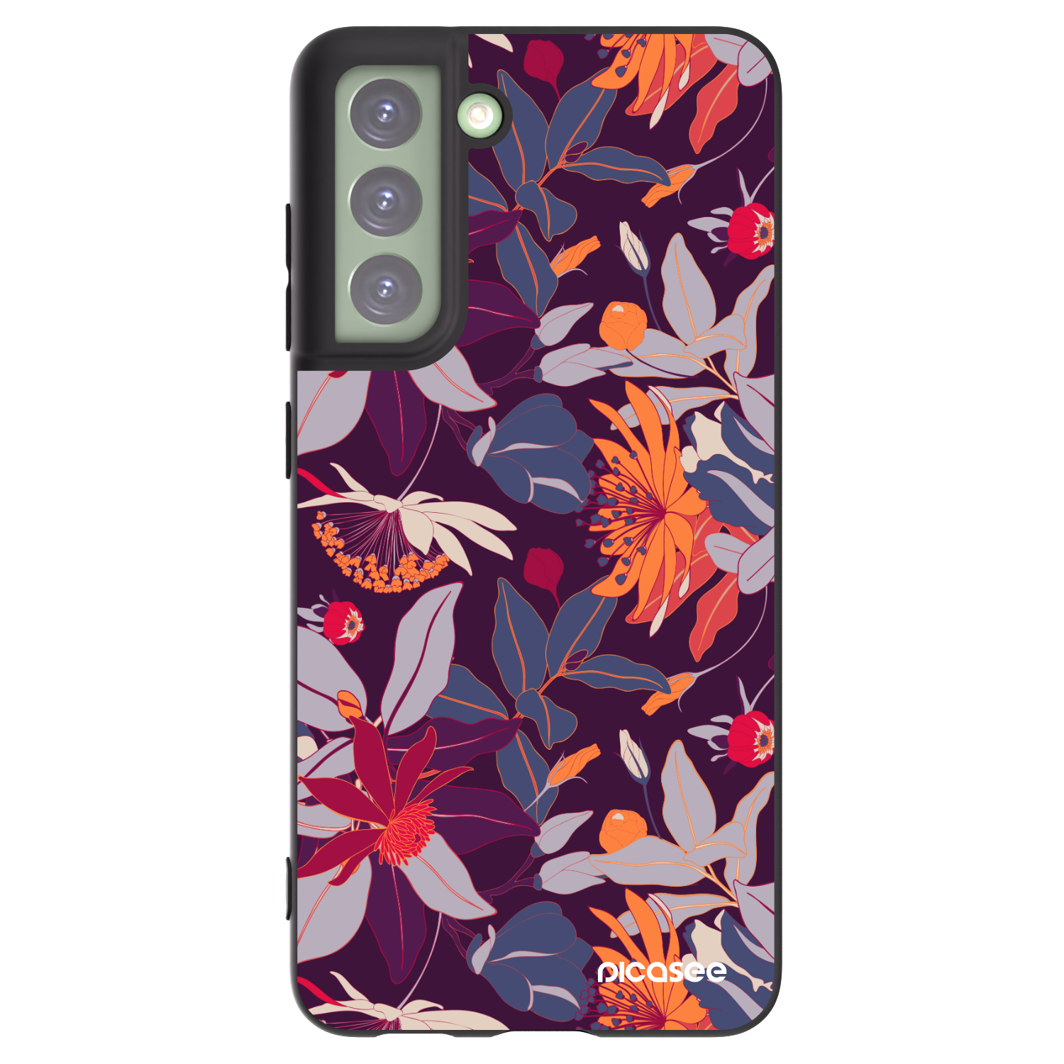 Picasee silikónový čierny obal pre Samsung Galaxy S21 FE 5G - Purple Leaf