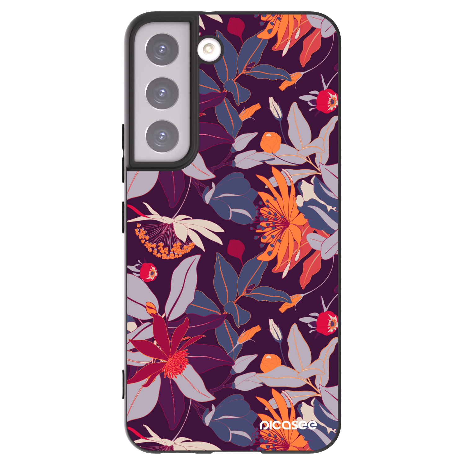 Picasee silikónový čierny obal pre Samsung Galaxy S22 5G - Purple Leaf